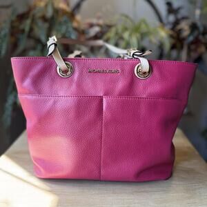 Michael Kors Magenta Leather Tote Bag with Adjustable Straps